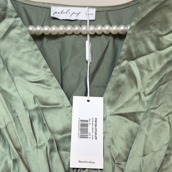 Petal & Pup Ricki Sage Satin V-Neck Maxi Dress - Picture 2 of 3